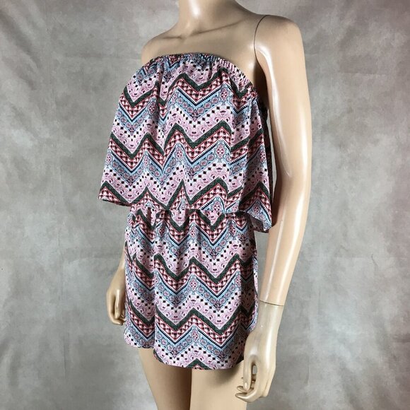 Ultra Flirt Zig Zag Print Strapless Popover Romper NWT SMALL - Picture 3 of 6